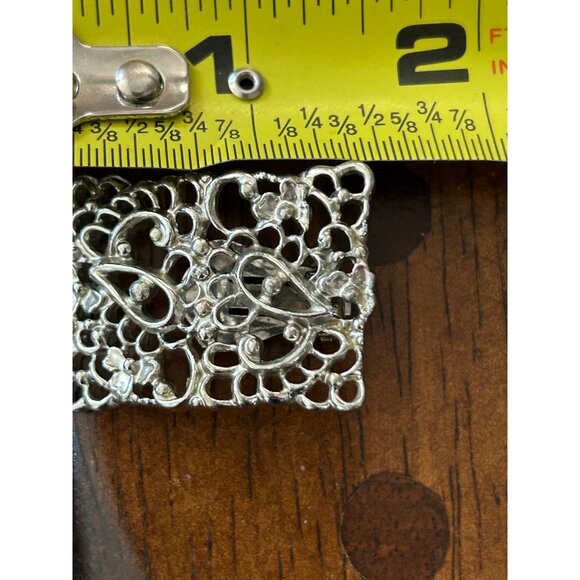 Statement Earring & Bracelet Set Paisley Filigree Panel Design Silver-Tone - Picture 13 of 14